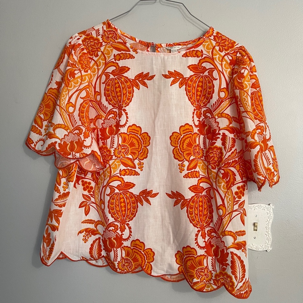 Cato Orange and White Floral Blouse